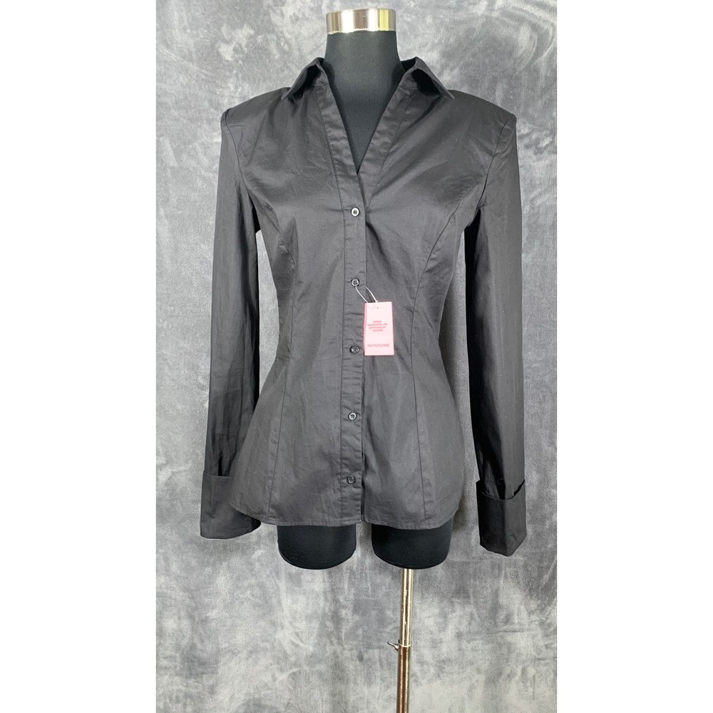 PrettyLittleThing Black Cotton Cinched Cuff Shoulder Pad Shirt Size 6 NEW - Picture 4 of 9